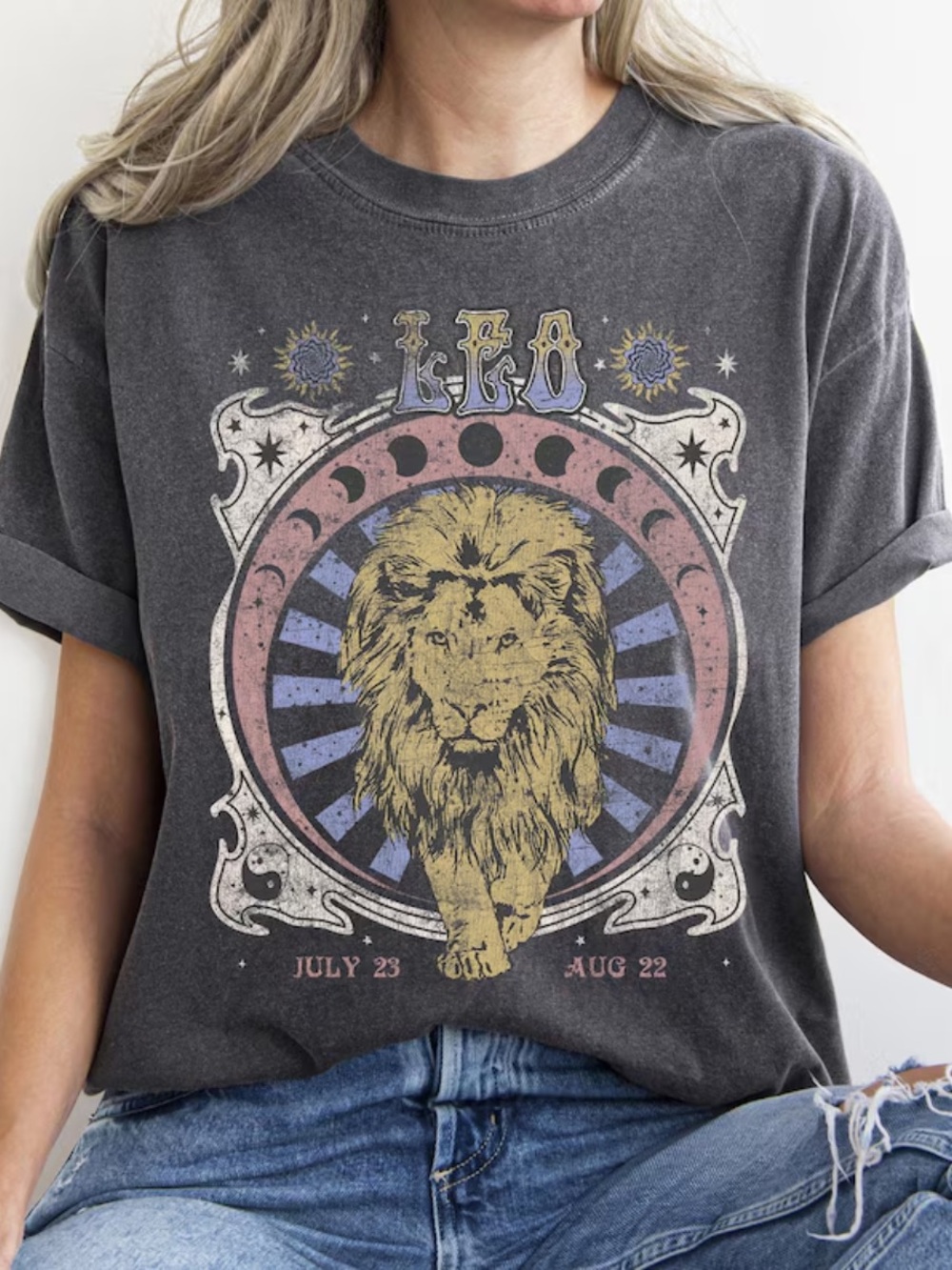 Comfort Colors Pepper Leo Graphic Tee with Yellow & Purple Accents